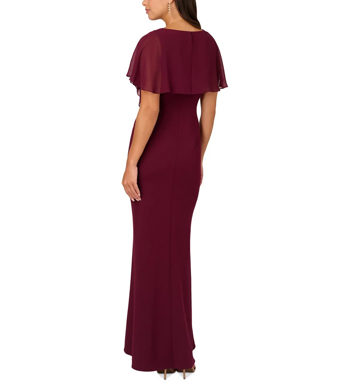 Papell Studio by Adrianna Papell Flutter-Sleeve Crepe Ruffled Gown MSRP $149