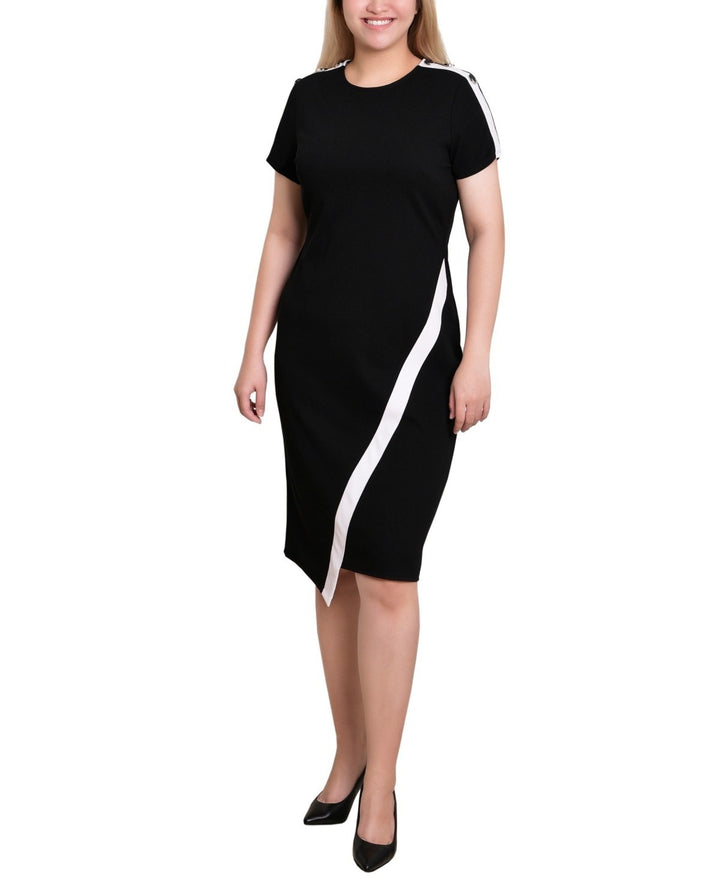NY Collection Petite Short Sleeve Asymmetrical Hem Dress MSRP $52