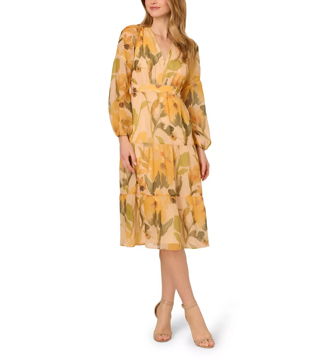Adrianna Papell Women's Floral Organza Midi Dress MSRP $159