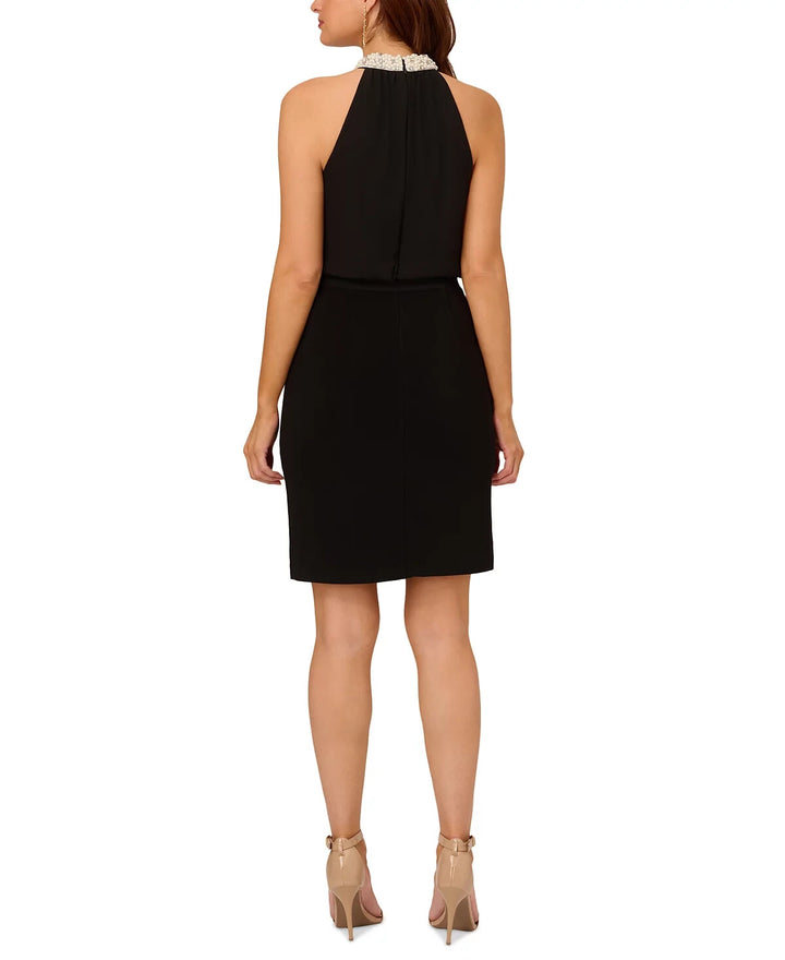 Adrianna Papell Imitation Pearl Halter Sheath Dress MSRP $179