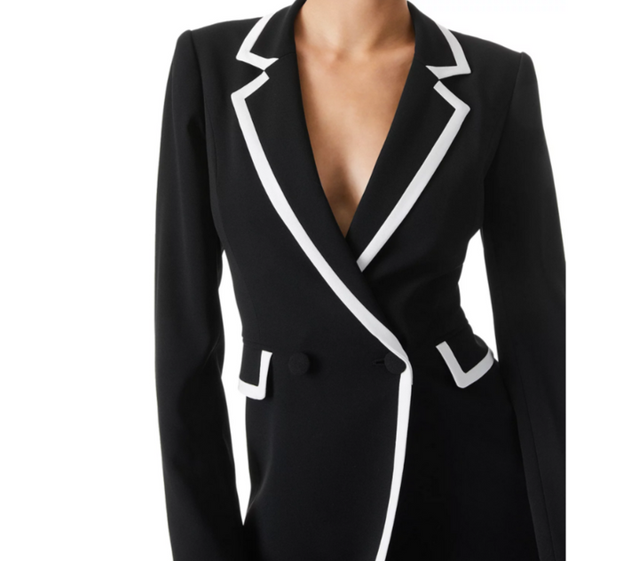 Alice and Olivia Kyrie Piped Tuxedo Dress MSRP $495
