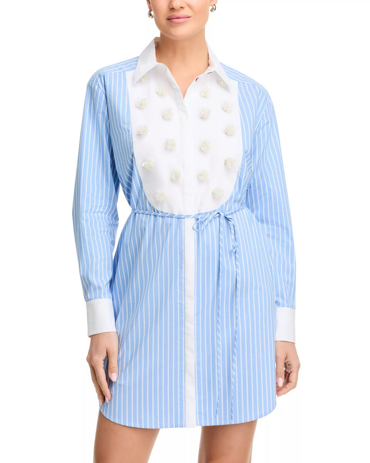 Cinq à Sept Debbie Embellished Striped Shirt Dress MSRP $425