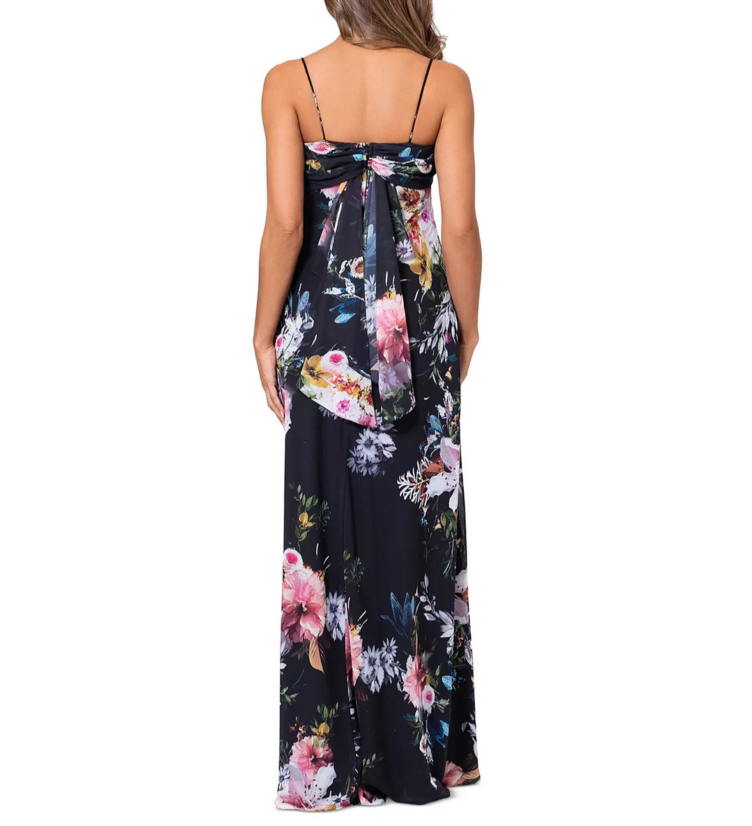 Betsy & Adam Petite Floral-Print Drape-Neck Gown MSRP $199