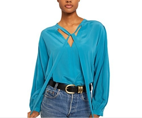 Joie Wells Silk Tie Neck Top MSRP $298