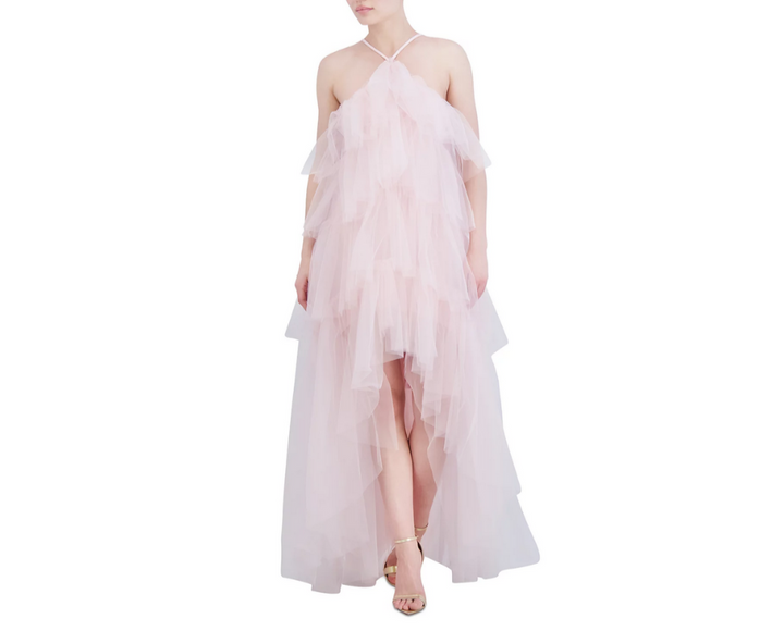BCBGMAXAZRIA Tiered Ruffle High Low Dress MSRP $398