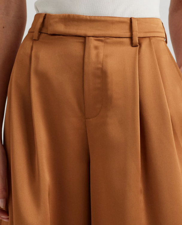 Lauren Ralph Lauren Pleated Satin Charmeuse Wide-Leg Pants MSRP $225