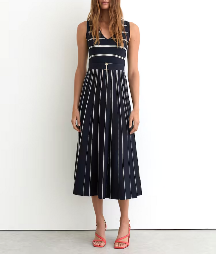 Reiss Mallory Sleeveless Stripe Knitted Midi Dress MSRP $320