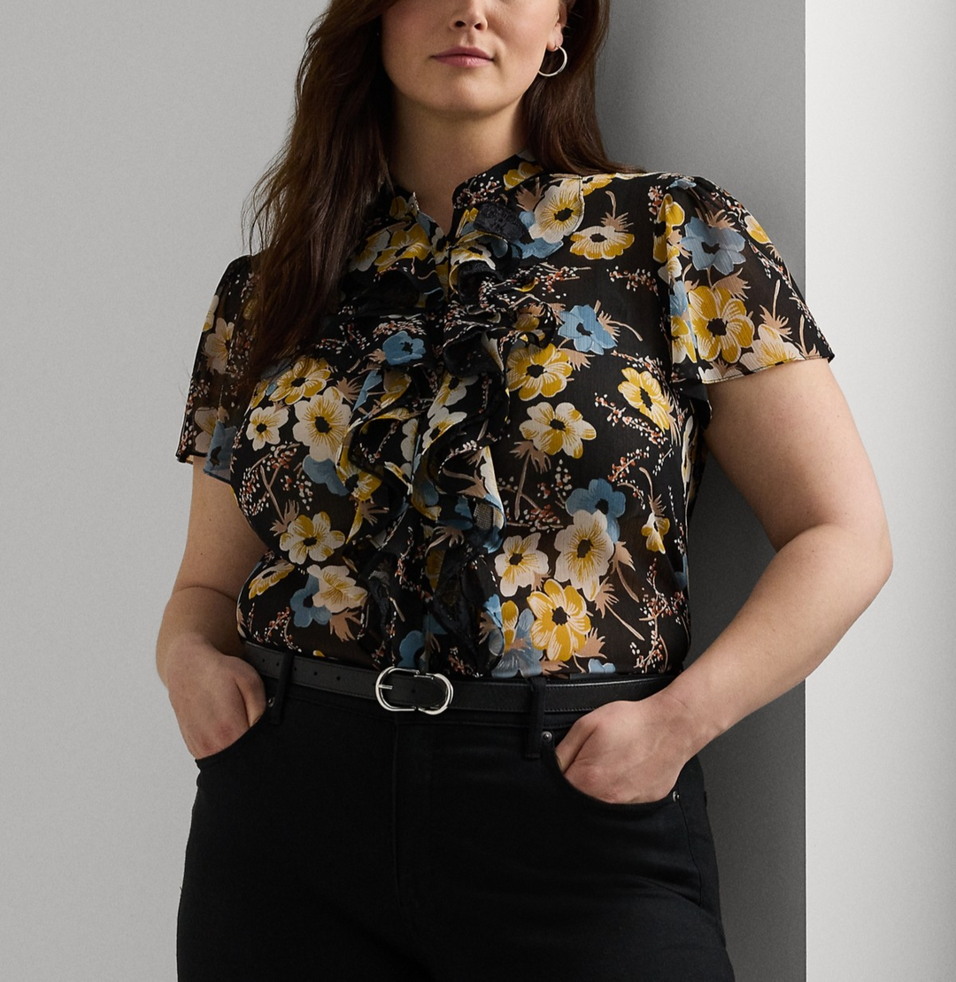 Lauren Ralph Lauren Plus Size Flutter-Sleeve Top MSRP $165