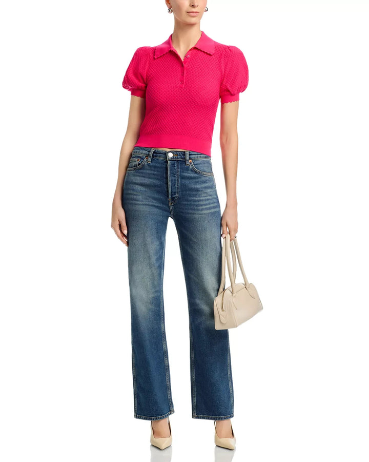 Alice and Olivia Ramona Pointelle Polo Sweater MSRP $395