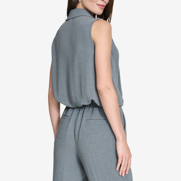 Halston Twist-Hem Collared Sleeveless Blouse MSRP $89