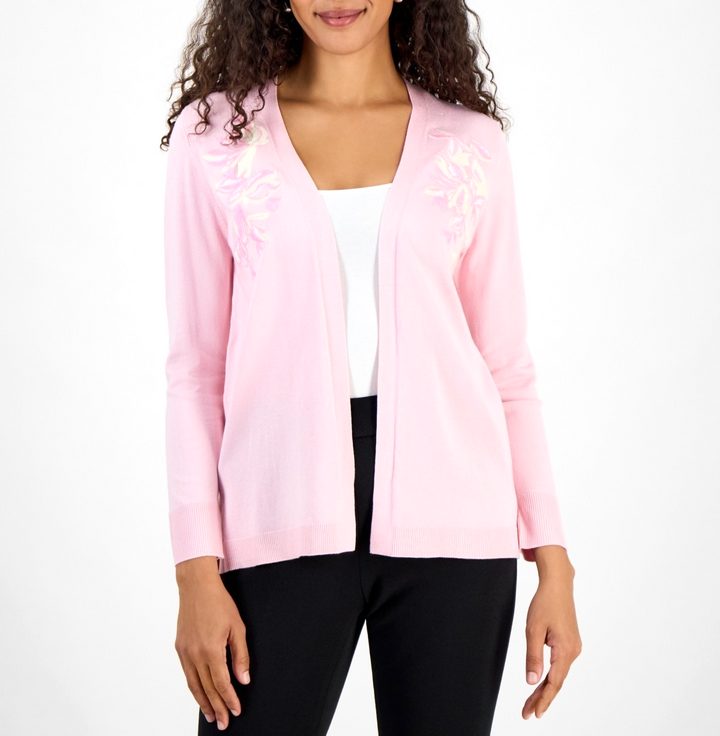 Kasper Women's Embroidered Open-Front Cardigan MSRP $79