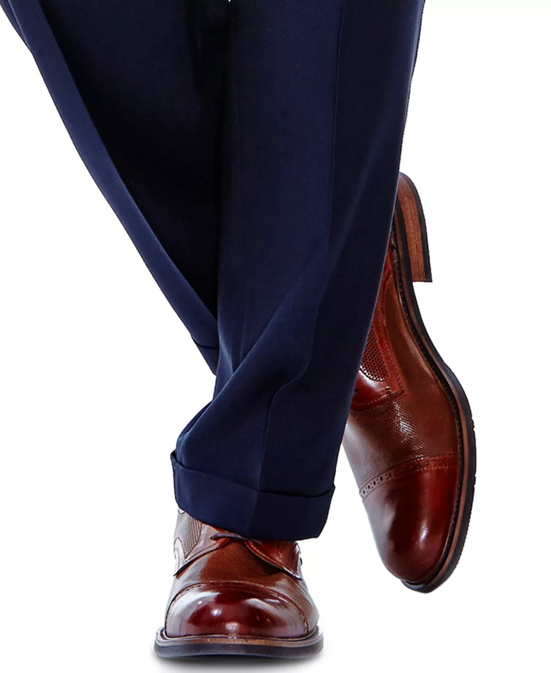 Haggar Men's ECLO Stria Classic Fit Pleated Hidden Expandable Pants MSRP $70