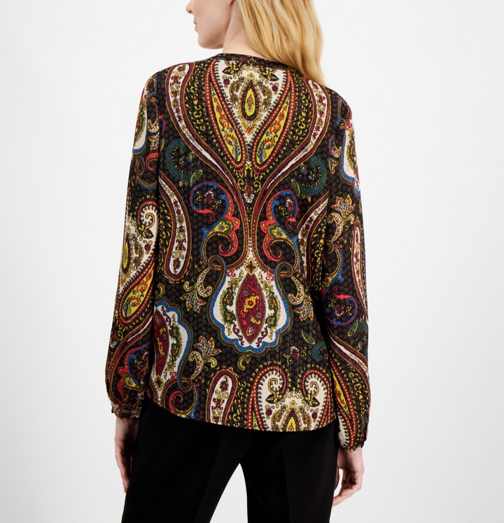 T Tahari Pleated Paisley-Print Blouse MSRP $78