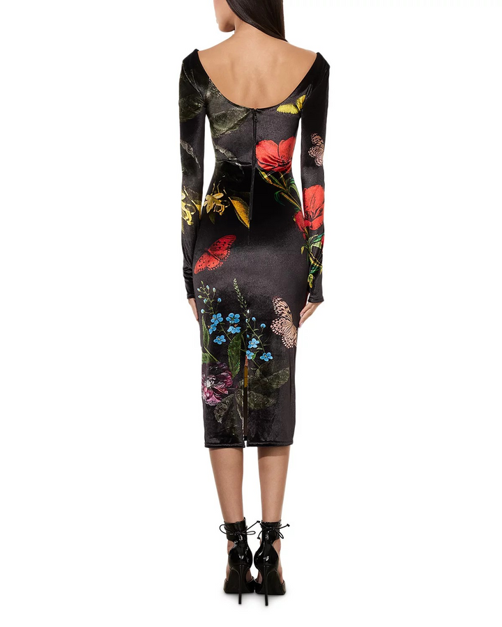 Alice and Olivia Delora Velvet Scoop Neck Midi Dress MSRP $395