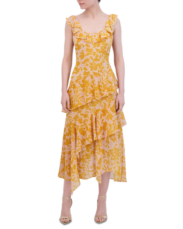 Bcbgmaxazria Asymmetric Tiered Midi Dress Msrp 8 / Golden Yellow Bcbgmaxazria Asymmetric Tiered Midi Dress Msrp 8 / Golden Yellow