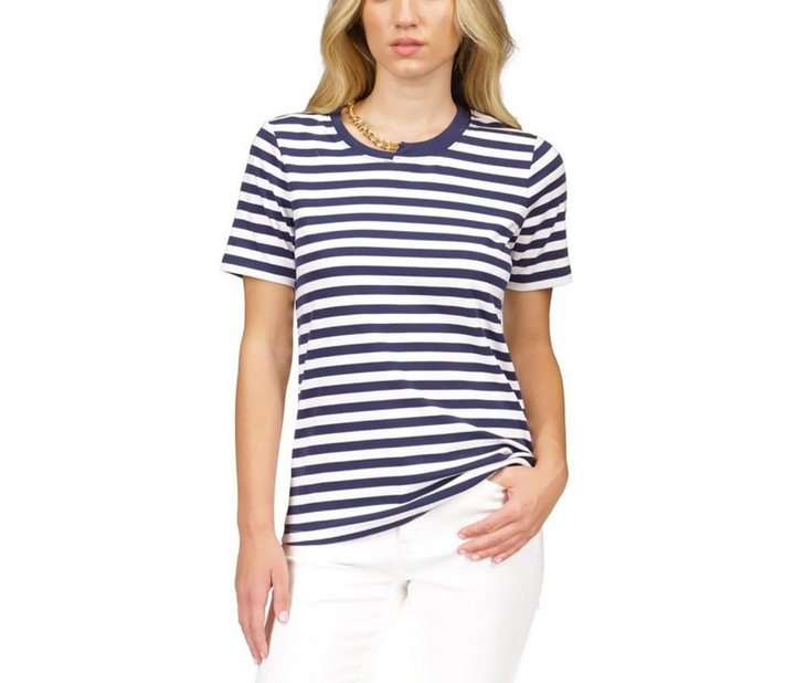 MICHAEL Michael Kors Women's Striped Chain-Neck T-Shirt MSRP $149