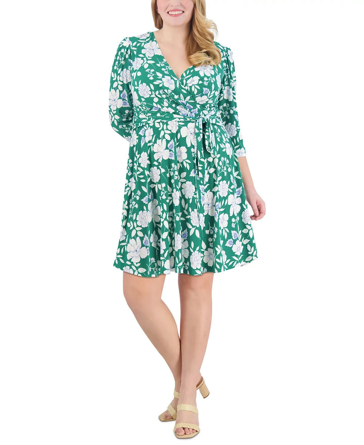Jessica Howard Plus Size Floral-Print 3/4-Sleeve Dress MSRP $119