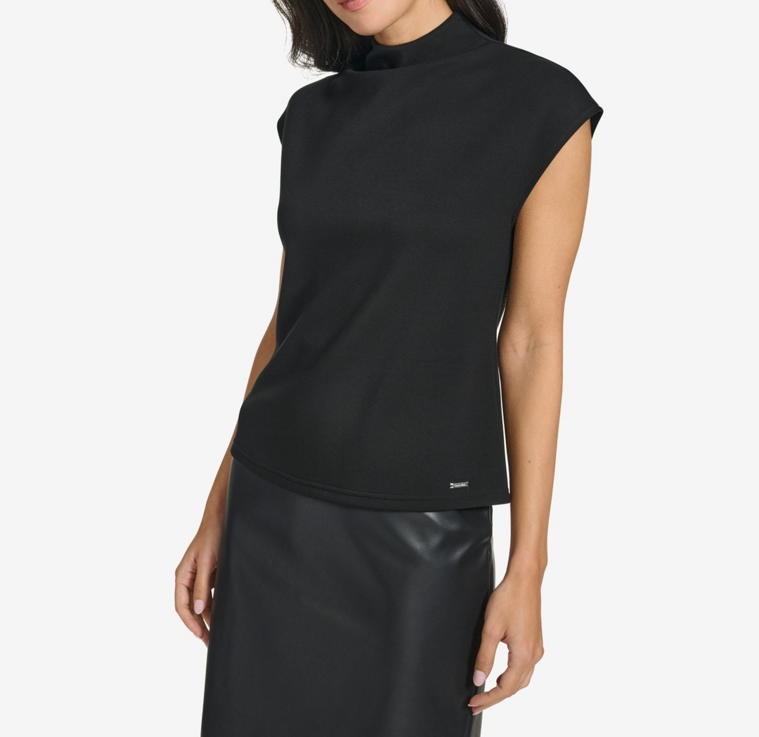 Calvin Klein Women's Mock-Neck Short-Sleeve Blouse MSRP $64