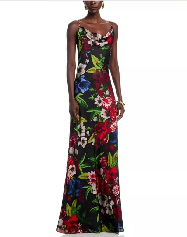 AQUA Printed Spaghetti Strap Slip Dress MSRP $278
