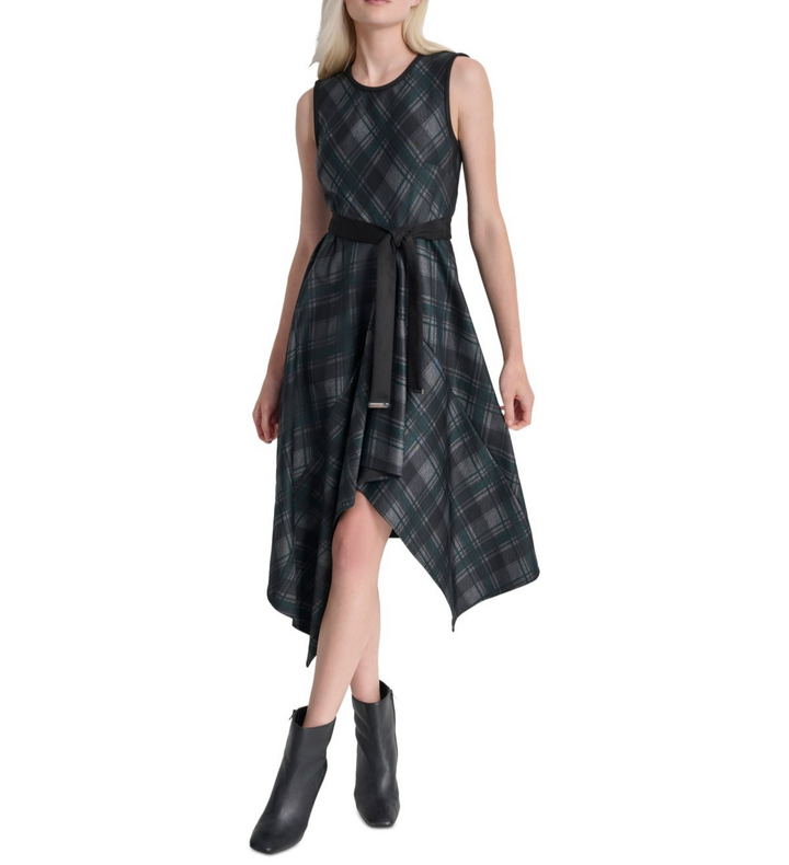 DKNY Women's Jewel-Neck Sleeveless Belted Dress MSRP $139