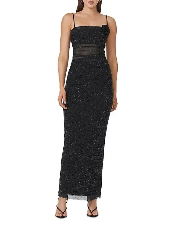 Afrm Jennan Rhinestone Illusion Maxi Dress MSRP $128