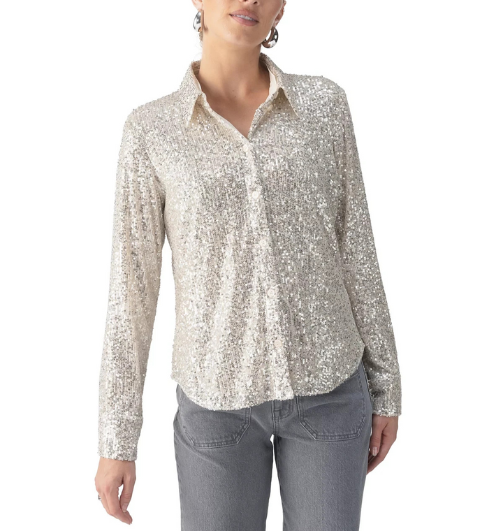 Sanctuary Radiant Long-Sleeve Sequin Shirt MSRP $99