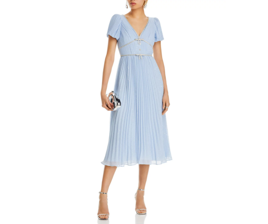 Self-Portrait Metallic Chiffon Midi Dress MSRP $555