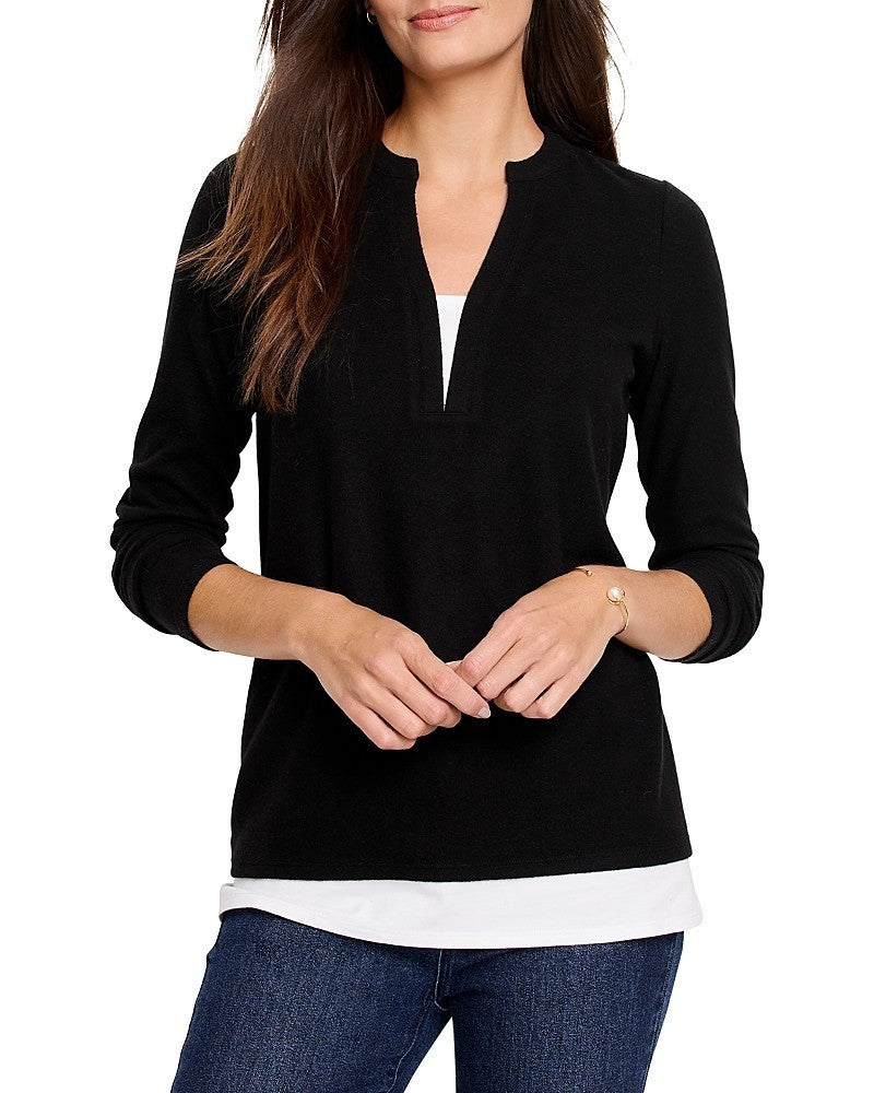 NZT BY NIC+ZOE Cozy Mixed Media Layered Top MSRP $128
