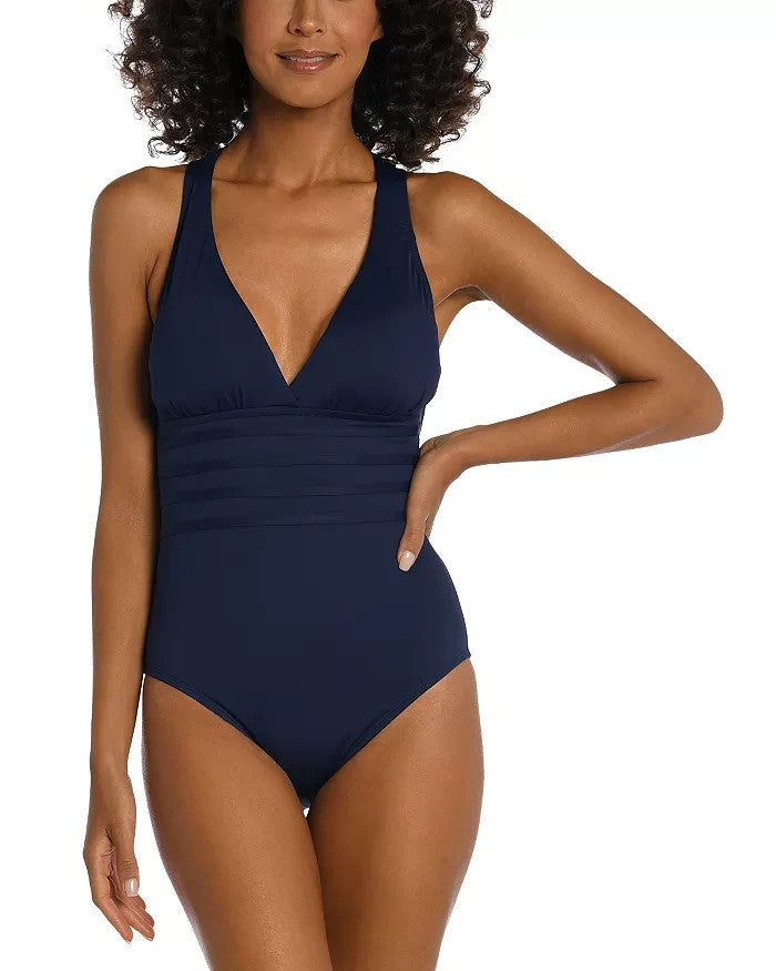 La Blanca Island Goddess Multistrap Cross Back One Piece Swimsuit MSRP $125