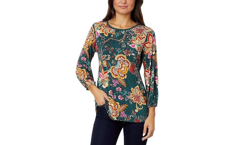Johnny Was Orizaba Printed Puff Sleeve Top MSRP $138