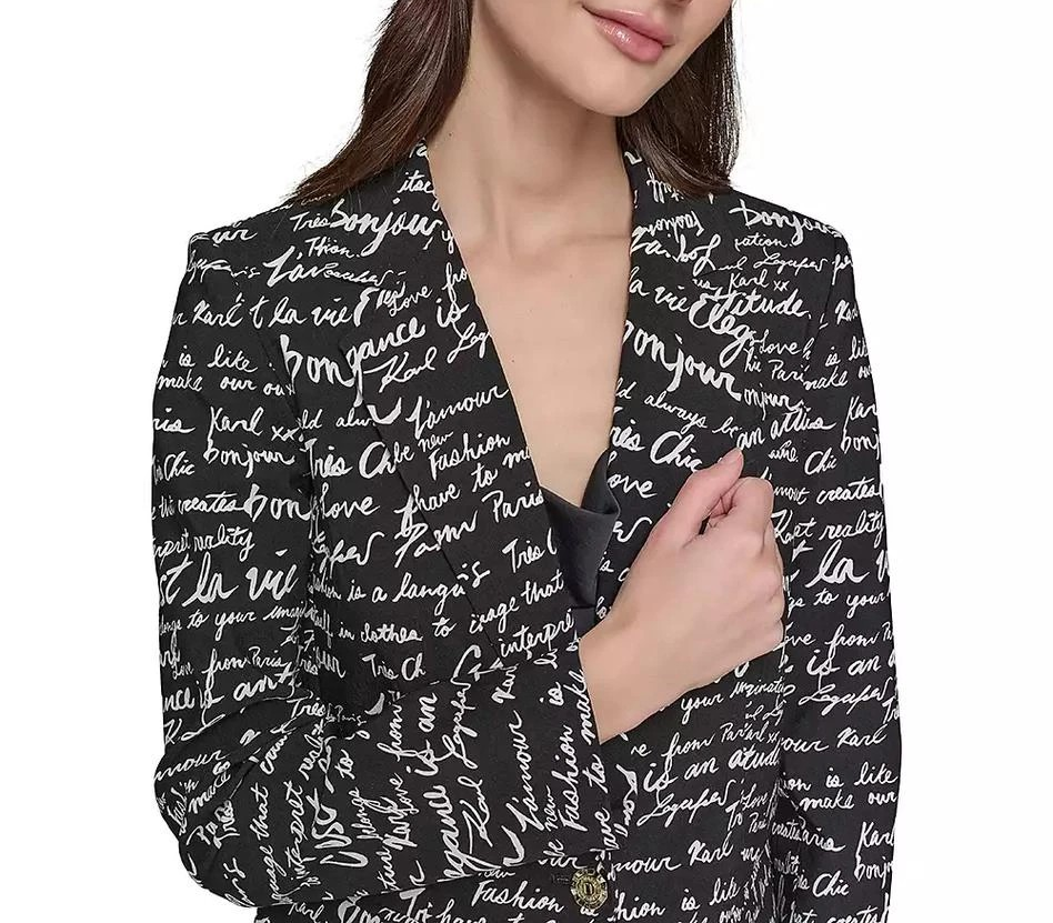 Karl Lagerfeld Paris Women's Printed Script Blazer - Black White MSRP $189