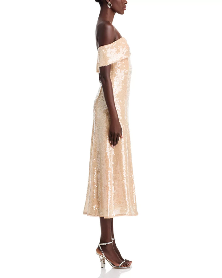 Self-Portrait Gold Sequin Off-the-Shoulder Dress MSRP $670