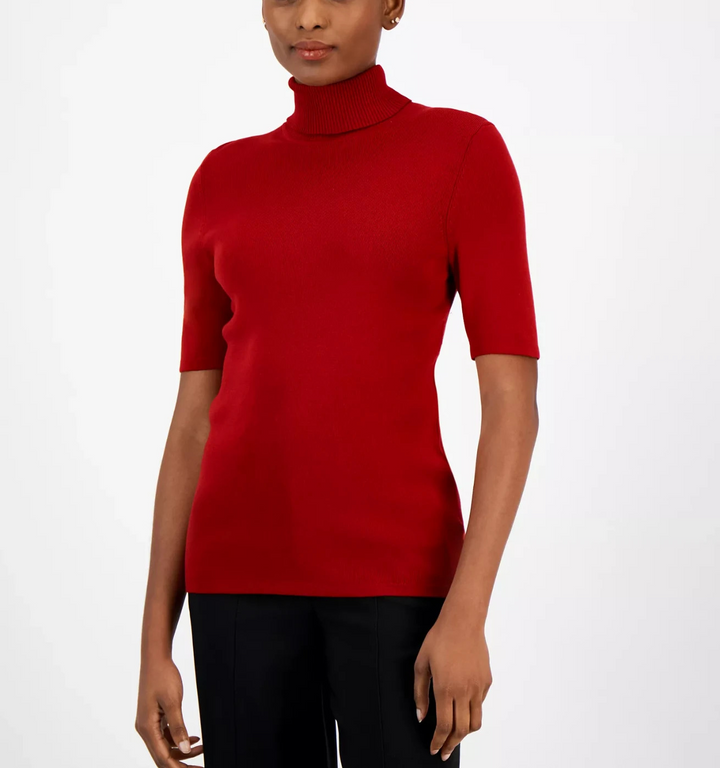 Anne Klein Women's Blue Half-Sleeve Turtleneck Sweater MSRP $79 Bl
