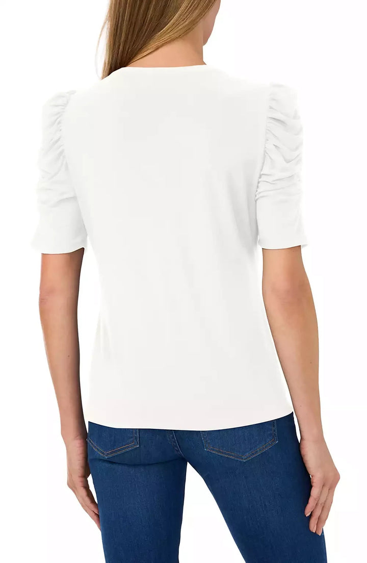 CeCe Shirred-Sleeve Embellished-Button Top MSRP $59