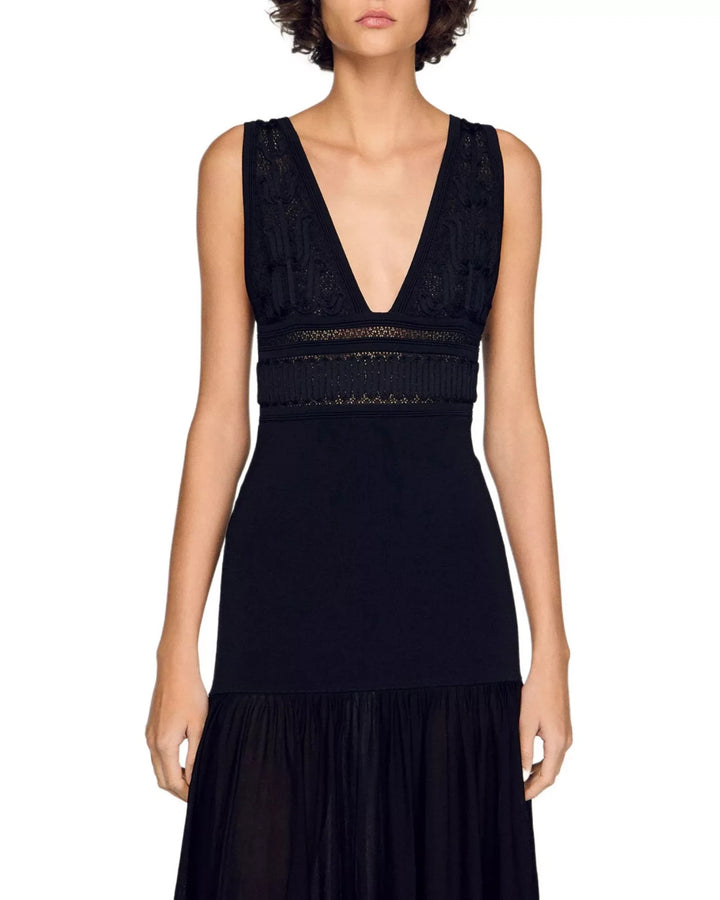 Sandro Ruffled Knit Maxi Dress MSRP $560