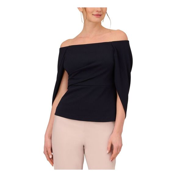 ADRIANNA PAPELL Womens Navy Zippered Cape Sleeve Evening Top MSRP $139