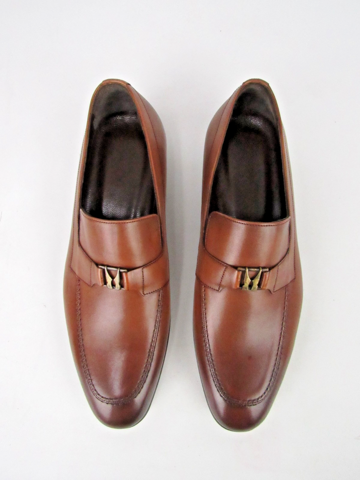 Elegant Men’s Classic Brown Genuine Leather Loafers – Handcrafted Size EU 42