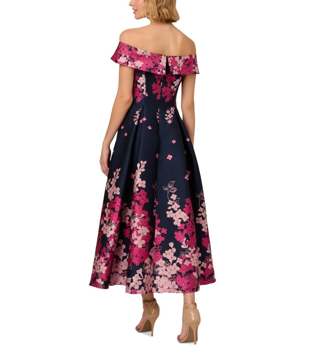 Adrianna Papell Women's Floral-Print Off-The-Shoulder Dress MSRP $249