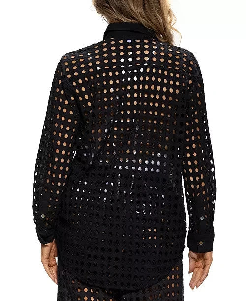 Dotti Openwork Dot Cover-Up Beach Shirt MSRP $68