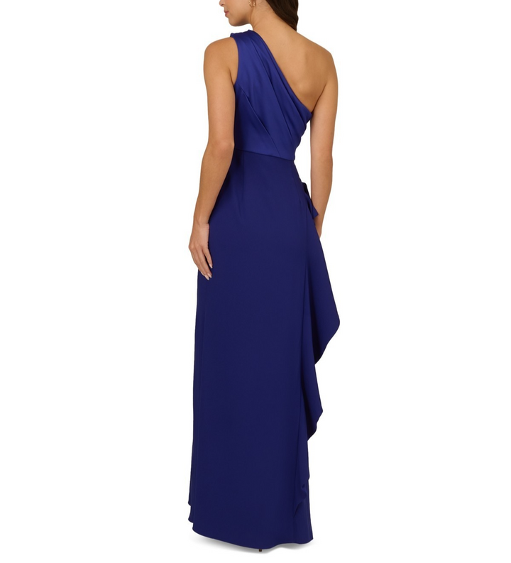 Adrianna Papell One-Shoulder Satin-Trim Draped Gown MSRP $199