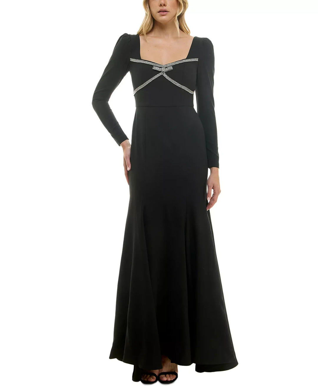 Taylor Women's Rhinestone-Trim Long-Sleeve Gown MSRP $268