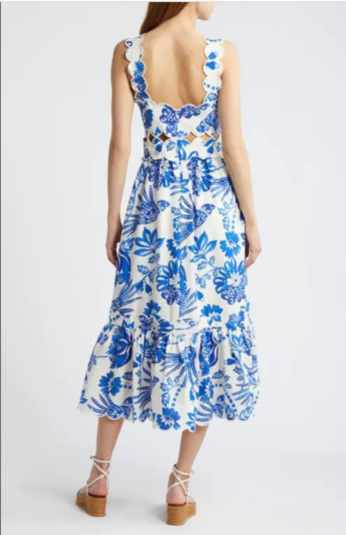 Farm Rio Flowerful Birds Cutout Midi Dress MSRP $285