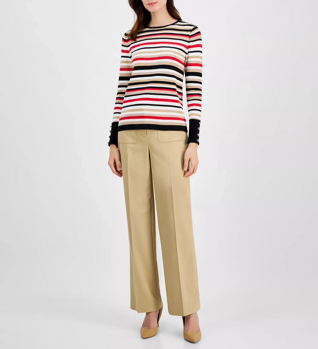 Anne Klein Women's Boat-Neck Striped Sweater MSRP $99