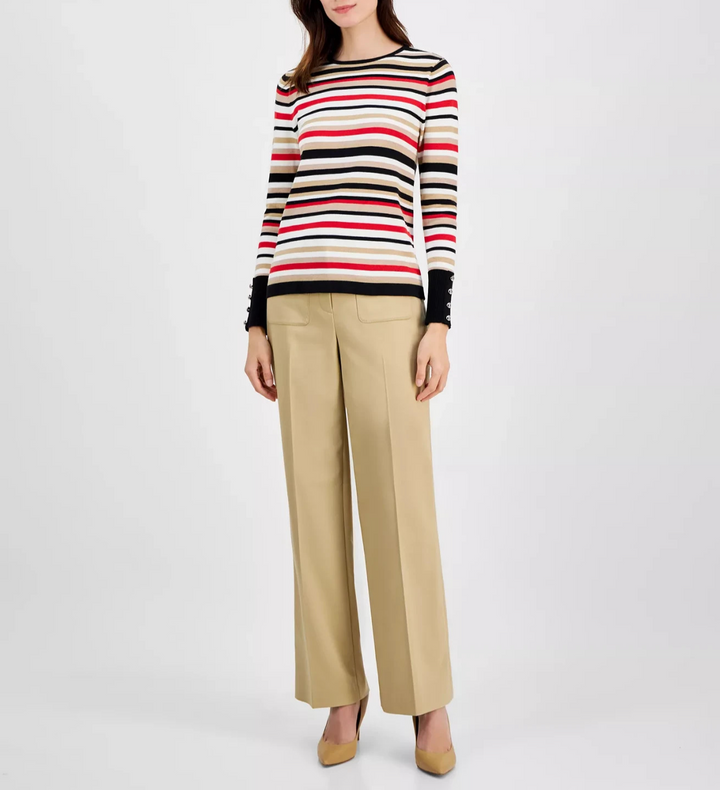 Anne Klein Women's Boat-Neck Striped Sweater MSRP $99