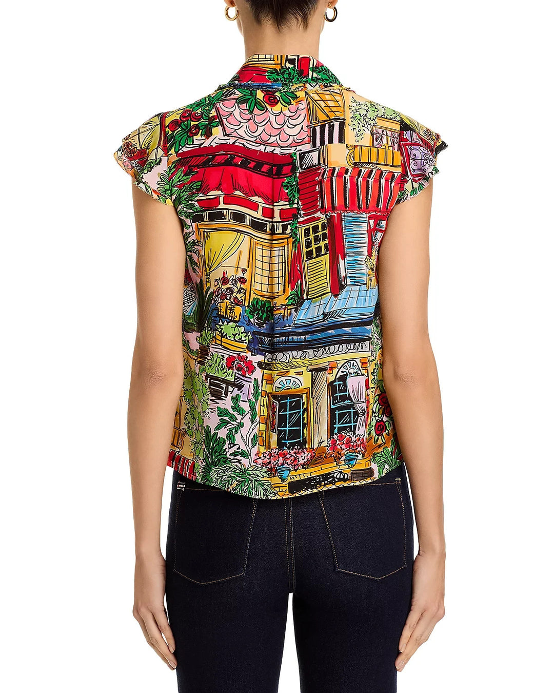 Alice and Olivia Martel Silk Flutter Sleeve Blouse MSRP $295