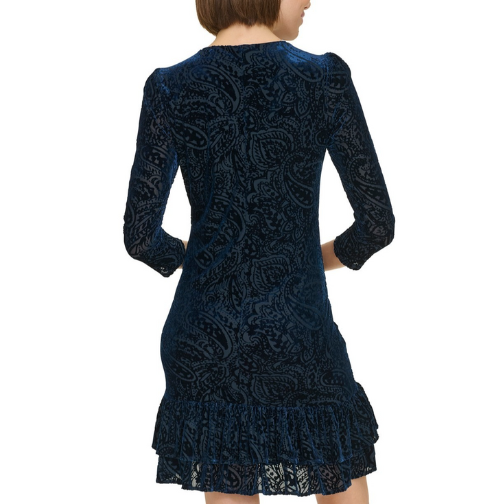 Tommy Hilfiger Women's Velvet Burnout Paisley Print Dress MSRP $ 119