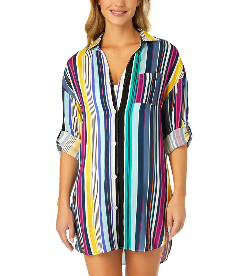 Anne Cole Boyfriend Shirt Swim Cover-Up MSRP $88
