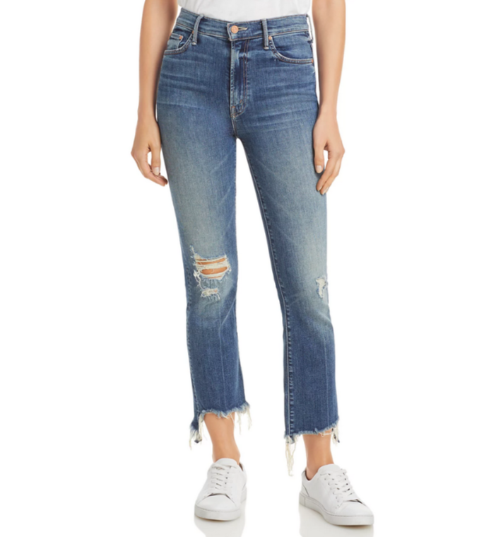 MOTHER The Insider High Rise Crop Step Fray Bootcut Jeans MSRP $248