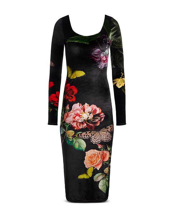 Alice and Olivia Delora Velvet Scoop Neck Midi Dress MSRP $395