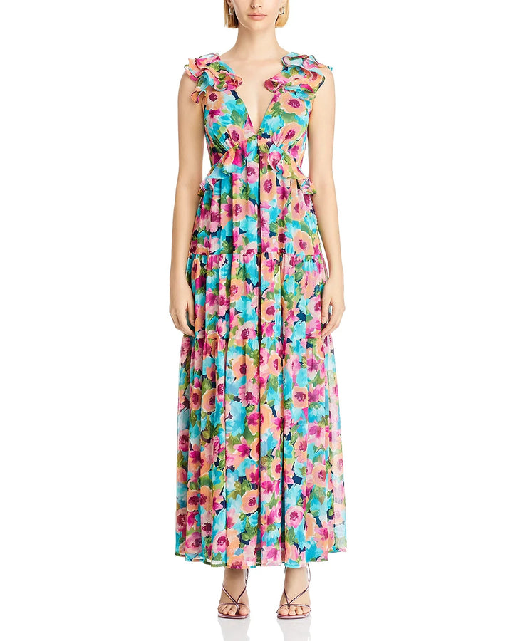 AQUA Ruffled Maxi Dress MSRP $128